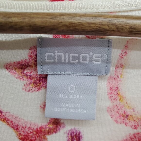 Chico's Womens Floral Layering Tee T-Shirt‎ Size 0 Small Long Sleeve Pink White - Picture 11 of 14